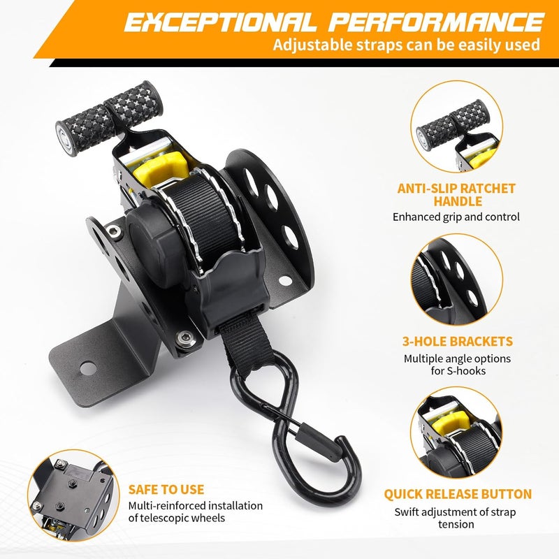 Hifybaty Retractable Ratchet Straps Compatible with 2022-2025 Ford Maverick Retracting Straps Auto Retract Securing Strap Tie Down System for 2024 Maverick Truck Bed Accessories - Image 3